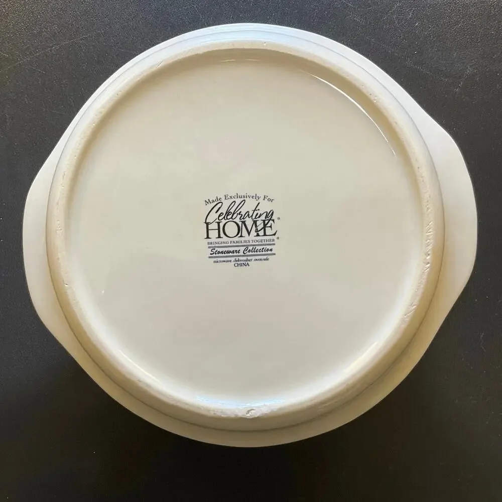 Celebrating Home Stoneware Covered Casserole Dish Basketweave Cream